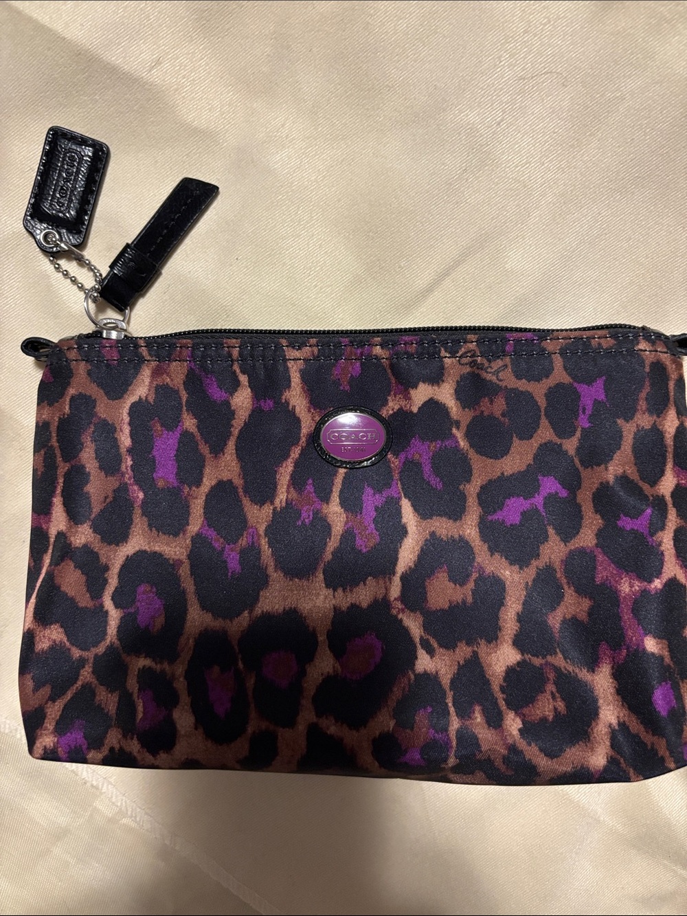 Coach Leopard Print Cosmetic Pouch — Purple/Brown/Black